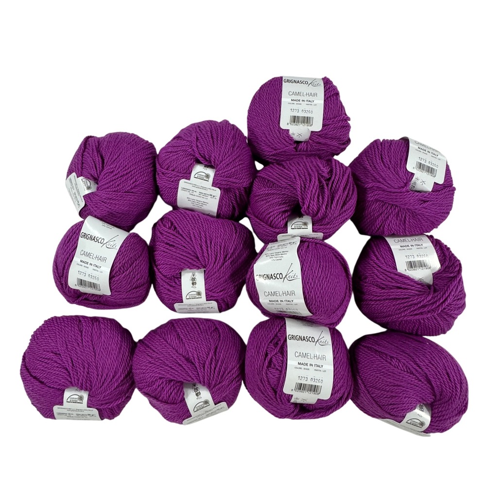 Grignasco Knits Camel-Hair Yarn Purple 1273 Lot 03260 Merino Blend 13 Skeins